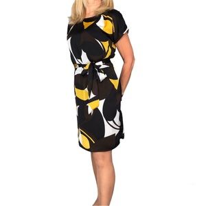 Nygard Collection black with yellow & white cap sleeve dress size 6